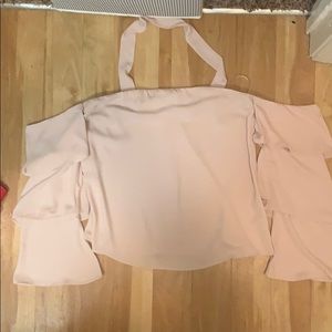 Halter top, bell sleeves.